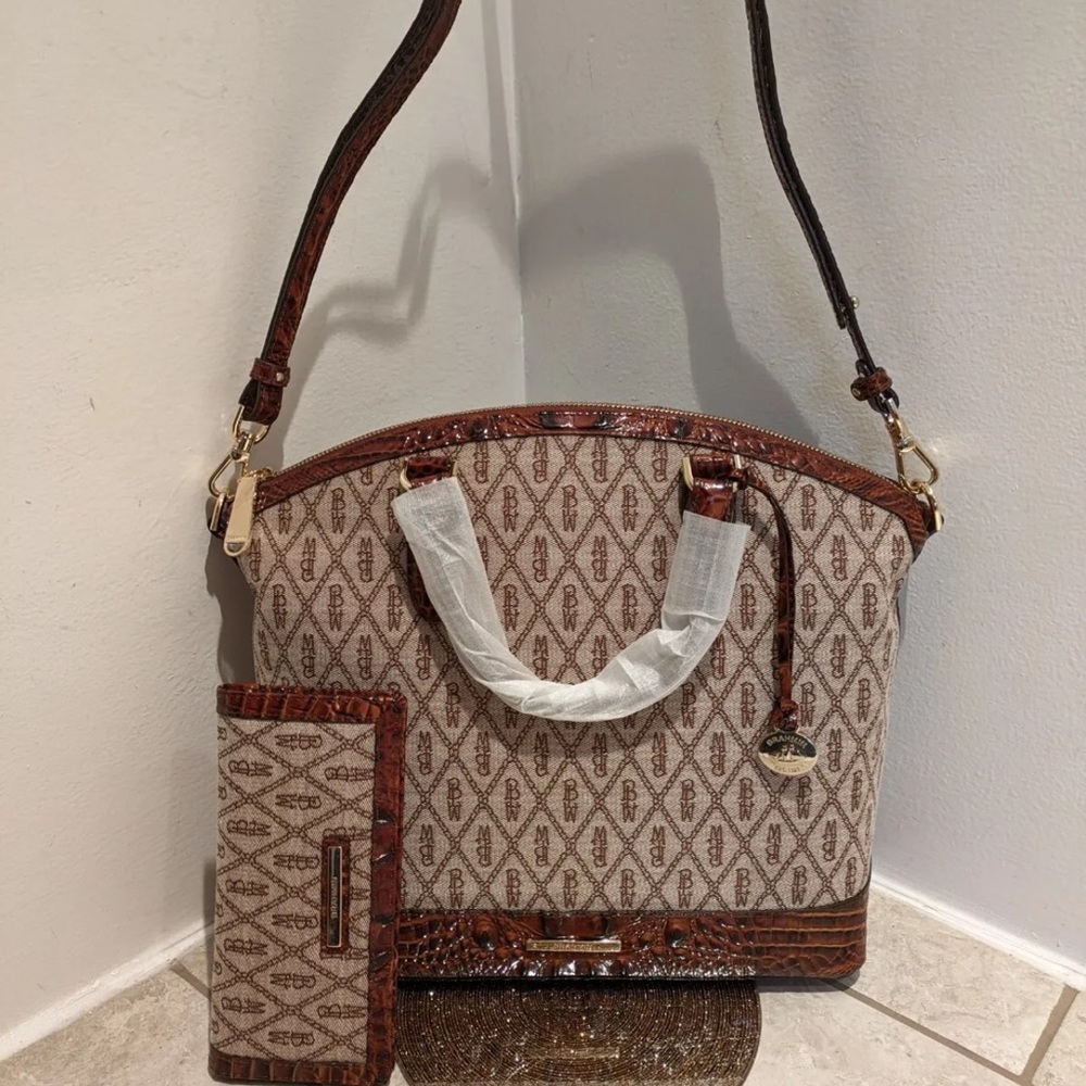 NWT Brahmin Large Duxbury with Matching Ady Wallet Pecan Harbor Lights.